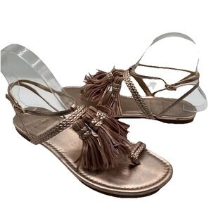 Stuart Weitzman Rose Gold Tassle Scrappy Sandal Size 7.5